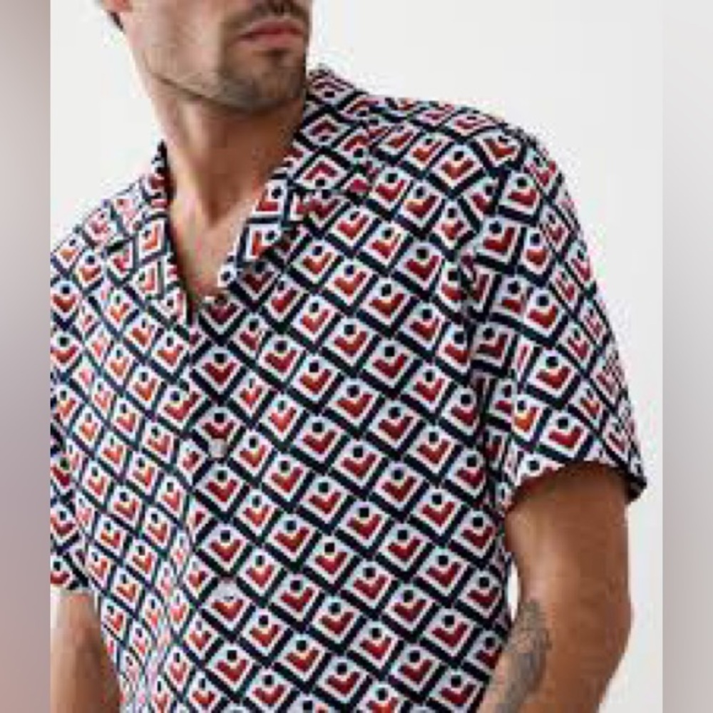 Banana Republic Factory Linen Blend Sunset Resort Shirt, Relaxed Fit P2P 27 in.